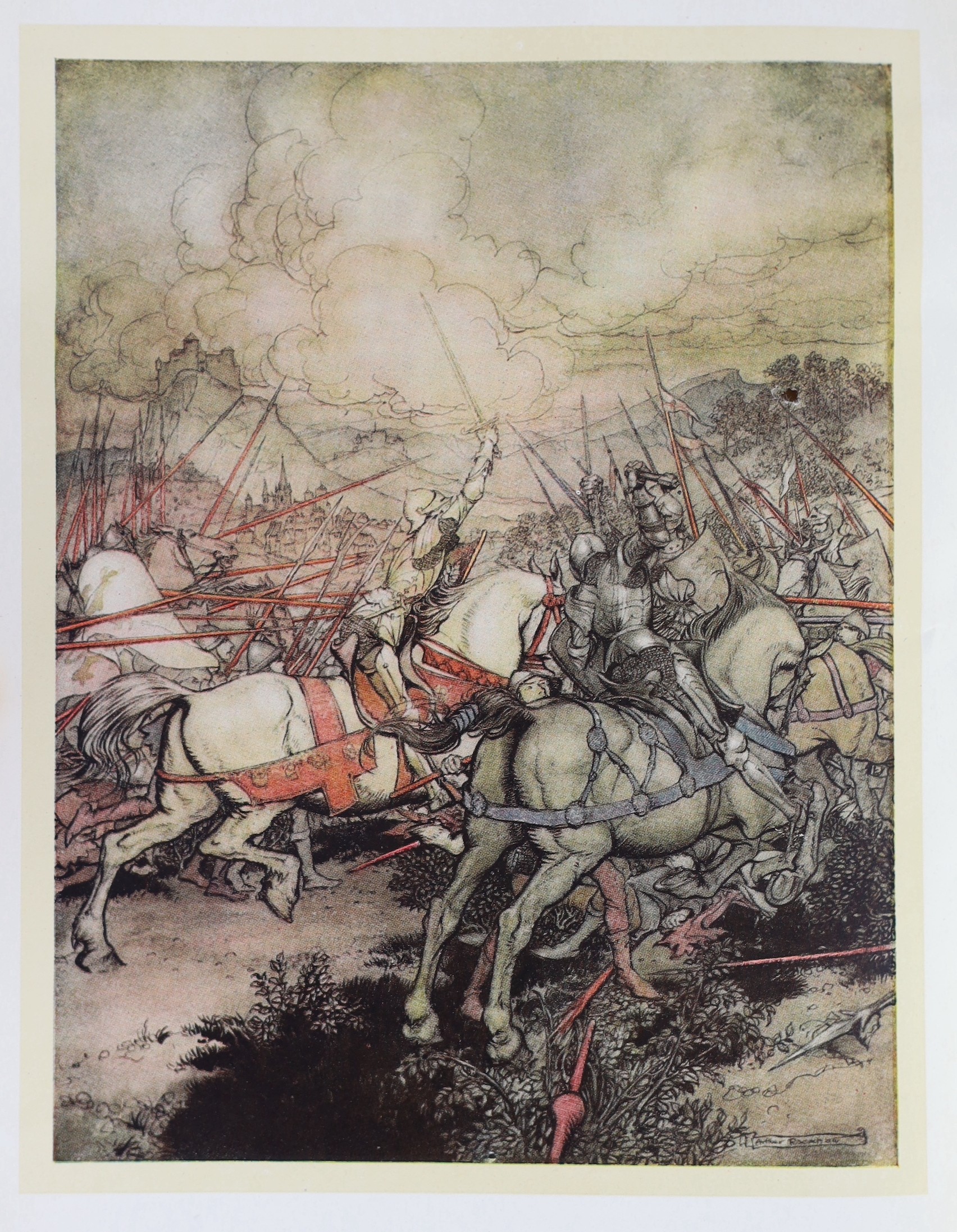 Malory, Thomas, Sir - [Le Morte Darthur]. ‘’The Romance of King Arthur’’, illustrated with 16 colour plates by Arthur Rackham (tears to contents page and pp.xv), New York, 1917 and Wagner, Richard - [The Ring of the Nibe